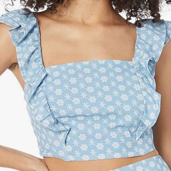 BCBGeneration TOP Large or XL Flutter Strap Bow Tie Crop Color Eyelet Party New - Picture 5 of 15